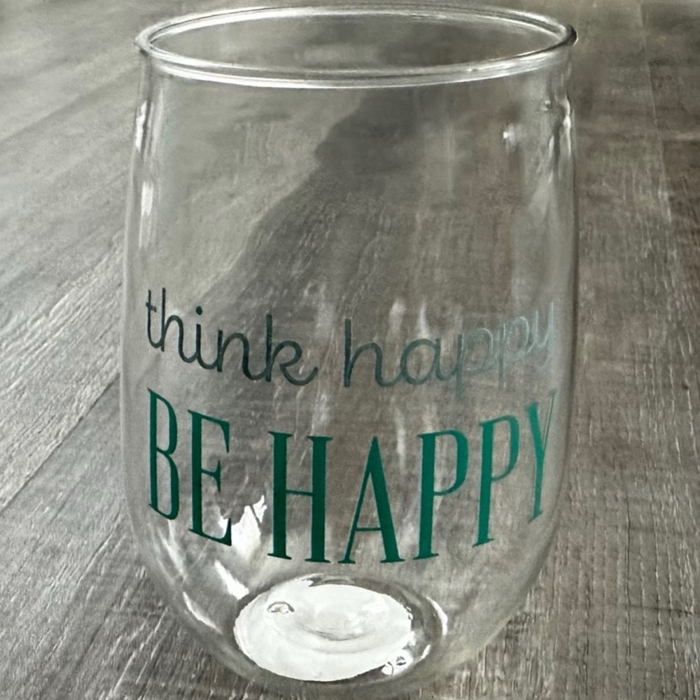 💞 New 15oz “Think Happy Be Happy” Stemless Shatterproof Wine Glass